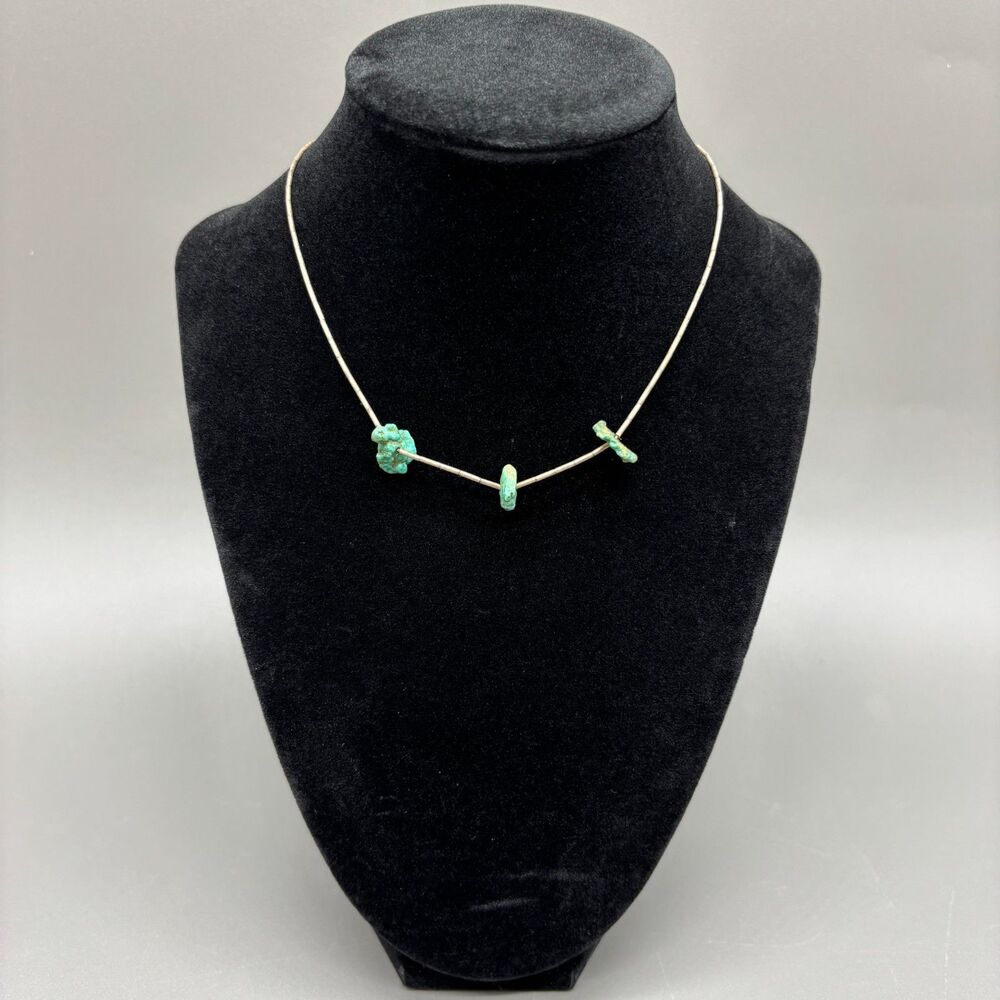 Liquid Silver Necklace Turquoise Nugget Southwestern Native Style Choker 14.5"